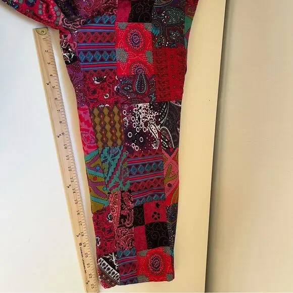 Patchwork Print Overalls Size Small Pockets Wide Leg Boho Festival Hippie - Picture 9 of 9